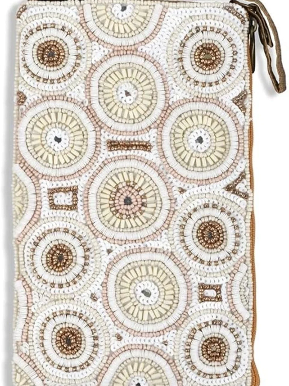 The Club Bag from Bamboo Trading Co. Beaded. White & Gold for Phone and Wallet